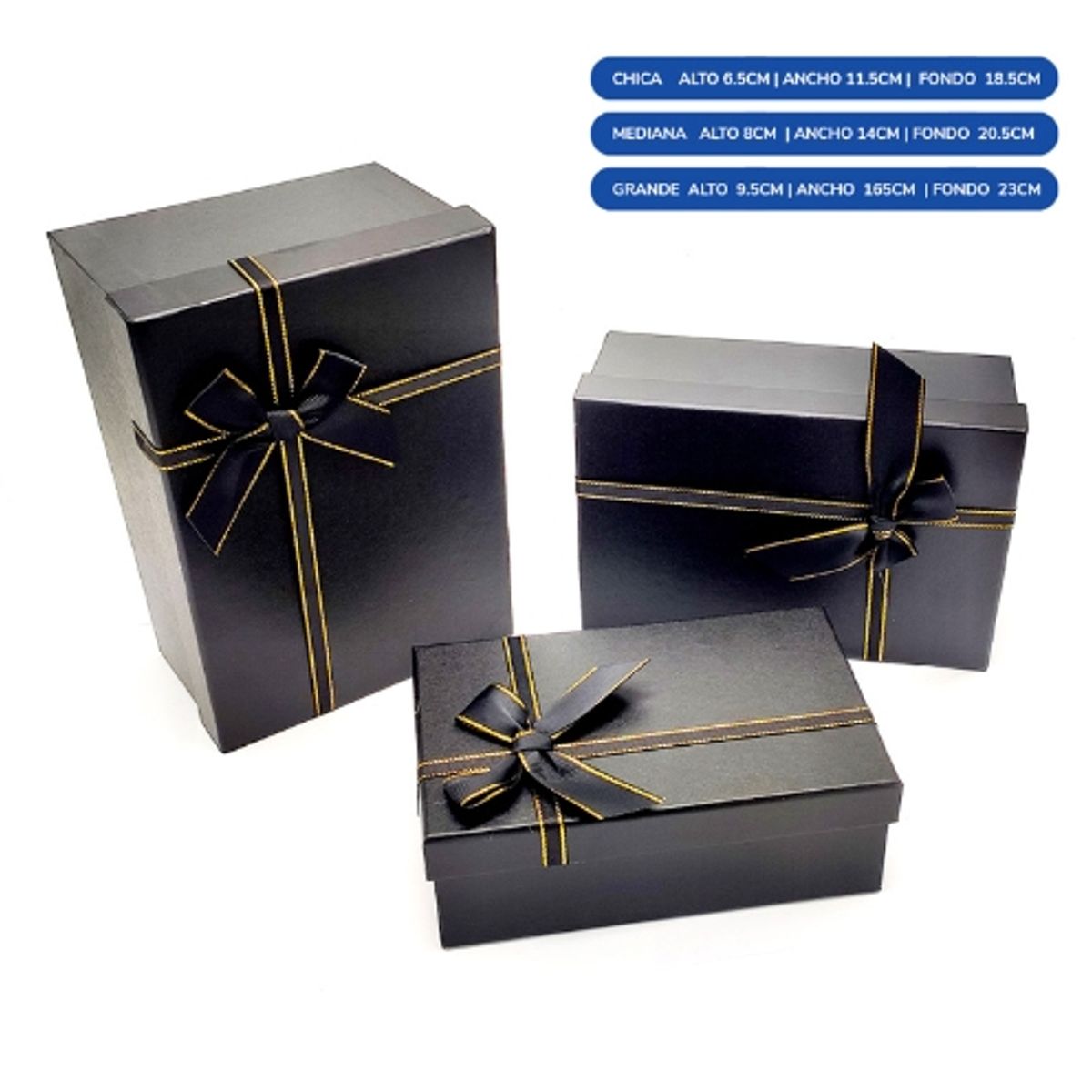 GENERICO - Caja Rectangular Triple Negro Con Lazo