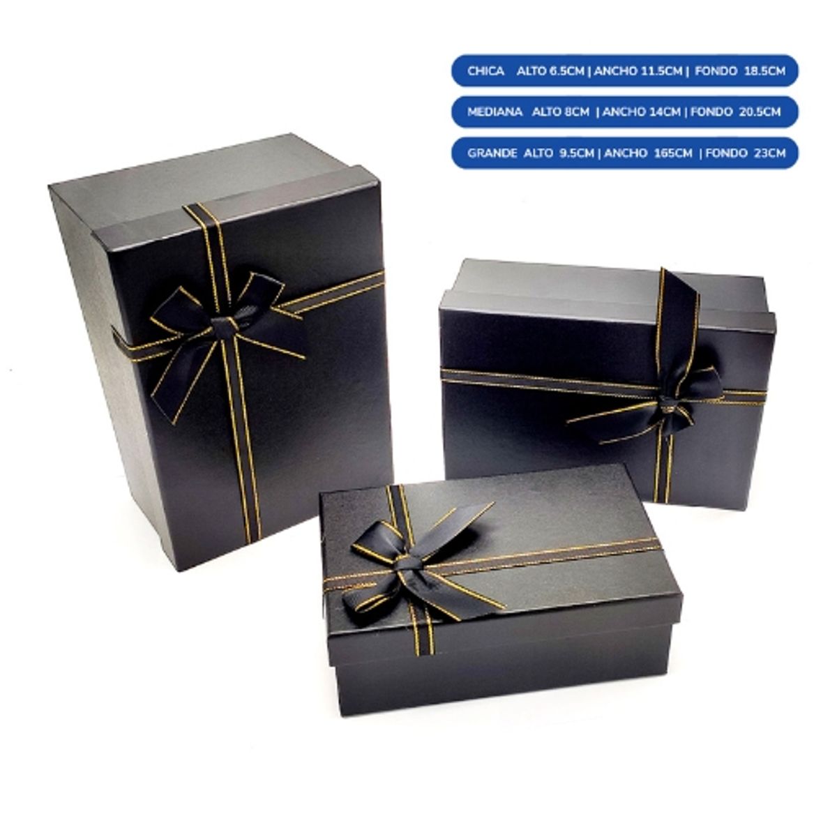 GENERICO - Caja Rectangular Triple Negro Con Lazo