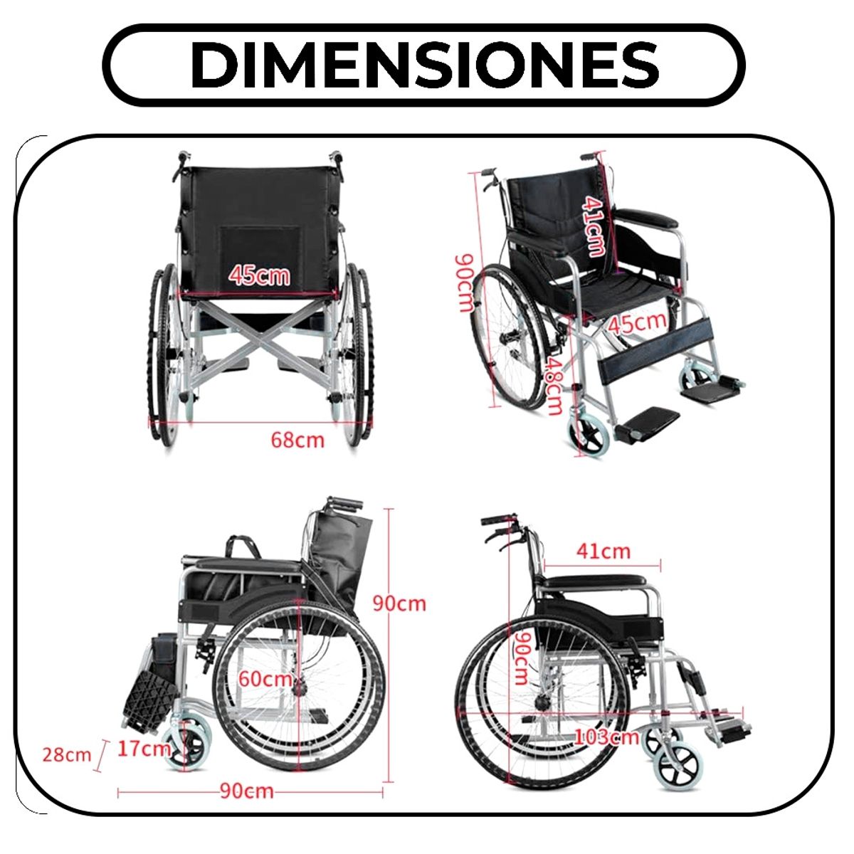 GENERICO - Silla De Ruedas Ligera Plegable Freno Doble Con Descansapies