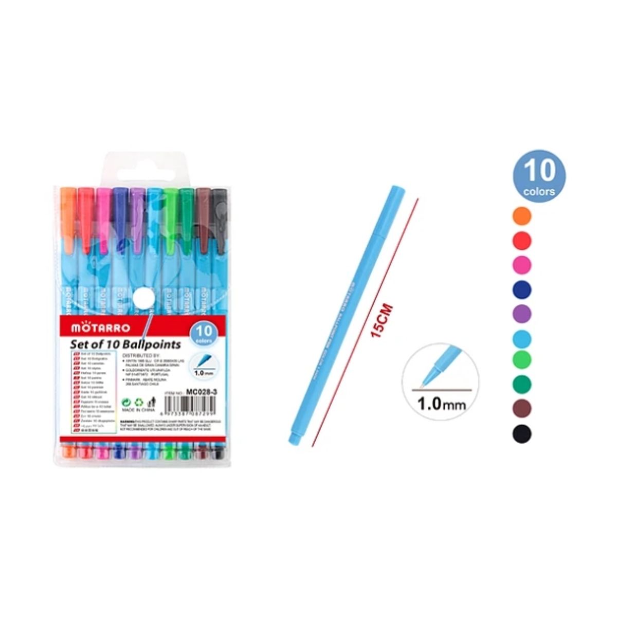 GENERICO - Bolígrafo Colores Punta 1,0 mm 15 Cm 10 Pcs