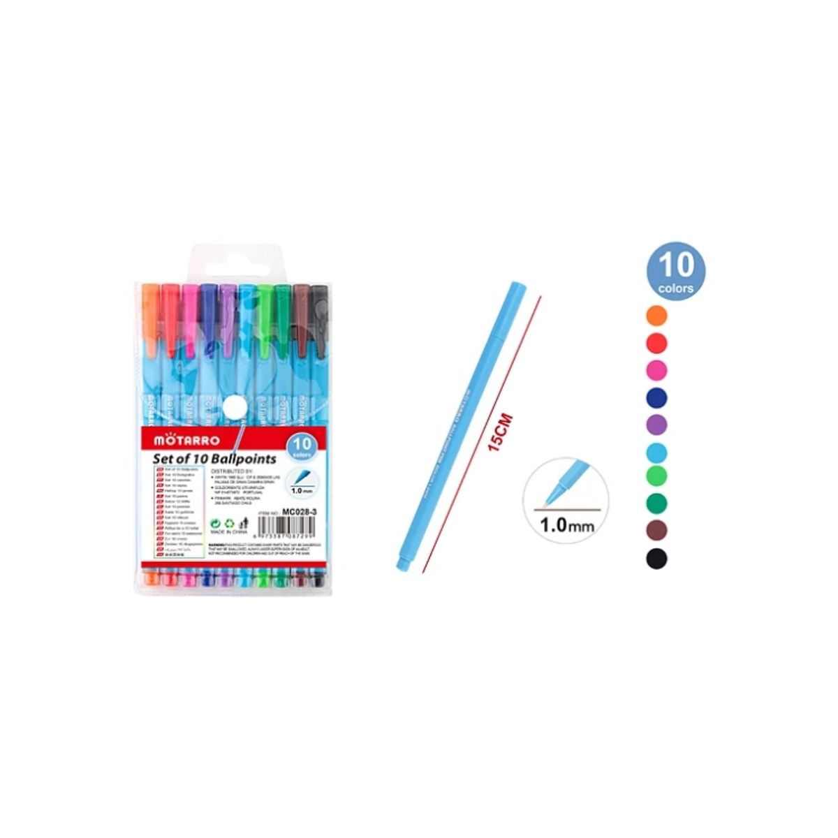 GENERICO - Bolígrafo Colores Punta 1,0 mm 15 Cm 10 Pcs