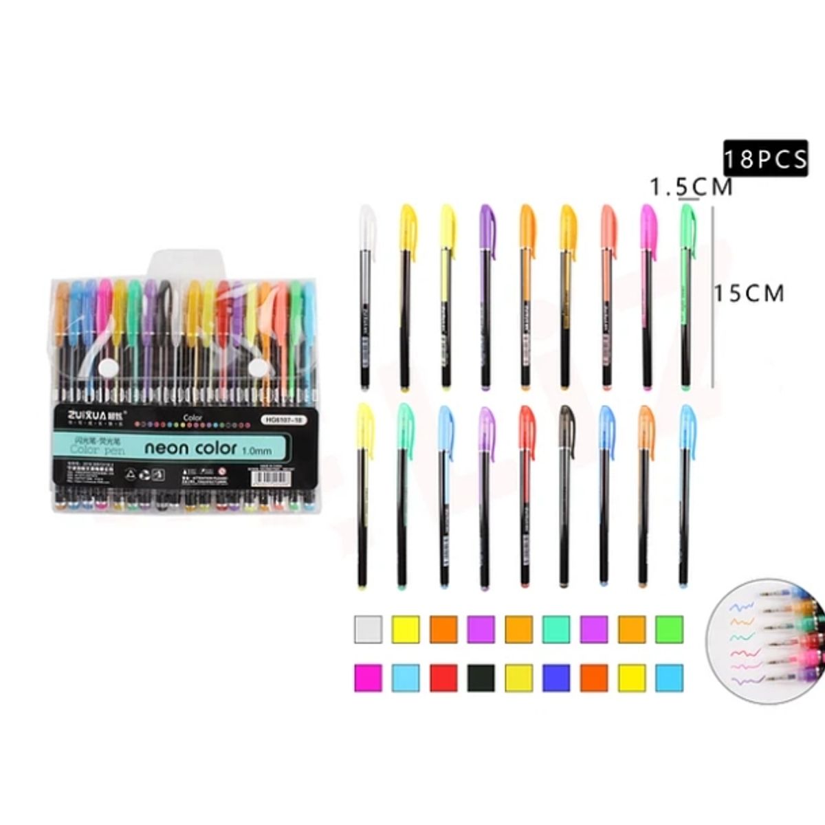 GENERICO - Bolígrafo Glitter Fluor 18 Pcs