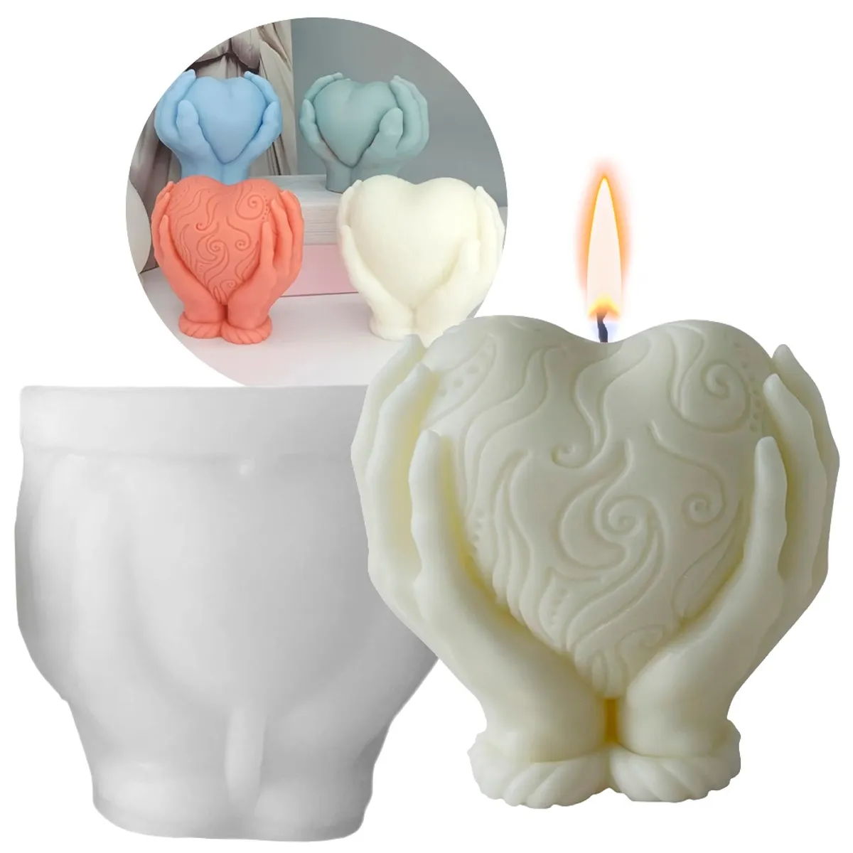 GENERICO - Molde De Silicona Para Vela En Forma De Corazón Con Manos 3d