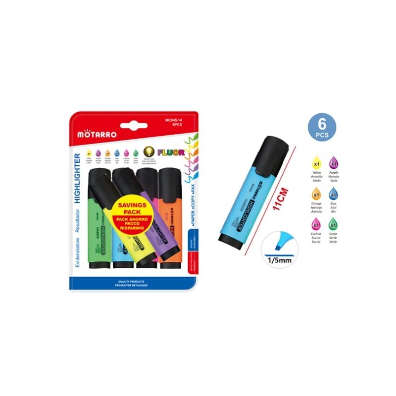 GENERICO - Destacador Pack Fluor 11 Cms 6 Pcs