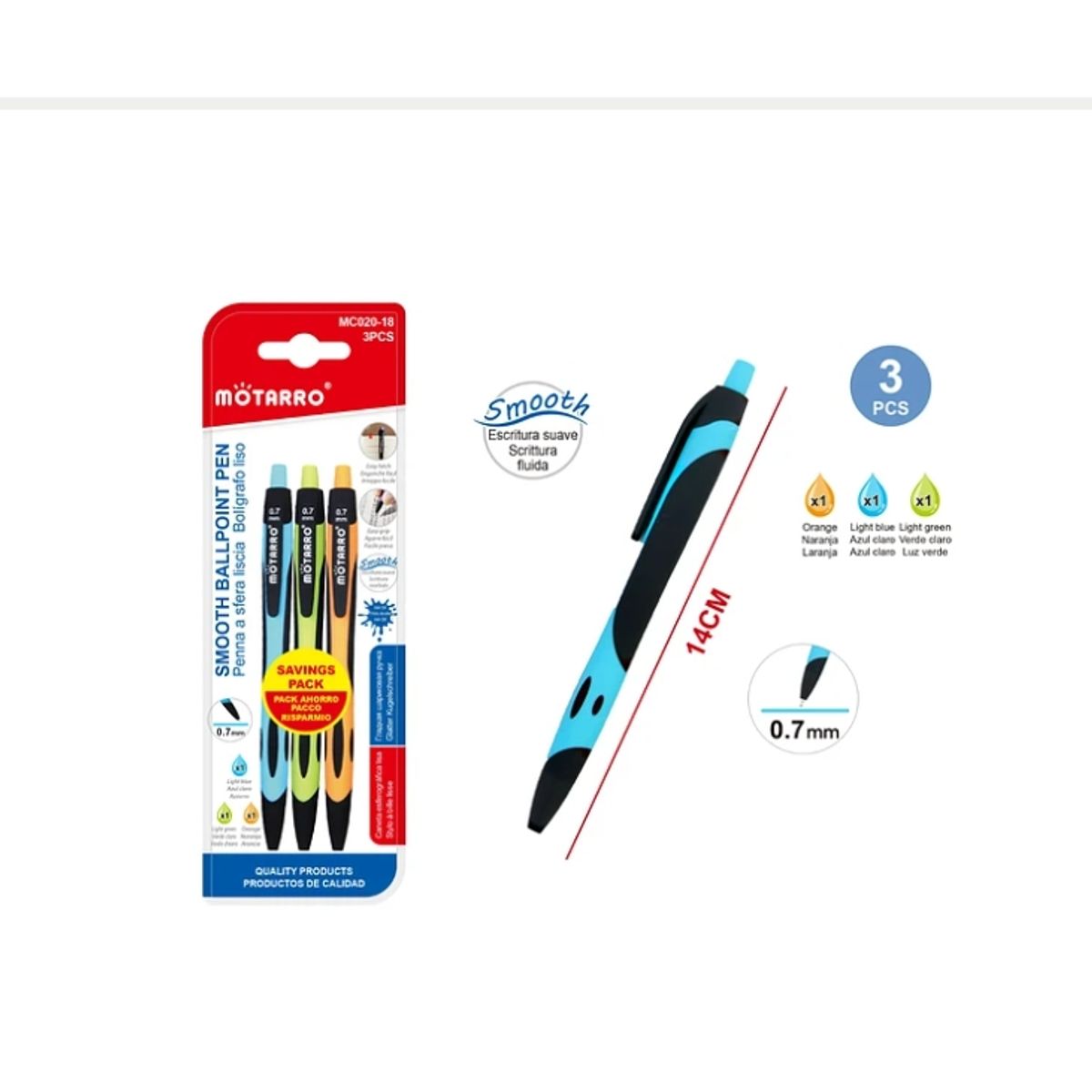 GENERICO - Set Bolígrafo Colores 14Cm 3Pcs