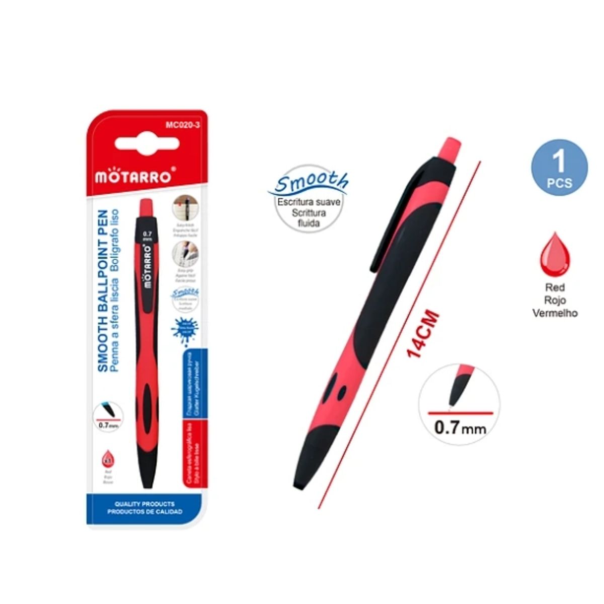 GENERICO - Bolígrafo Escritura Suave Rojo 14Cm Set 3