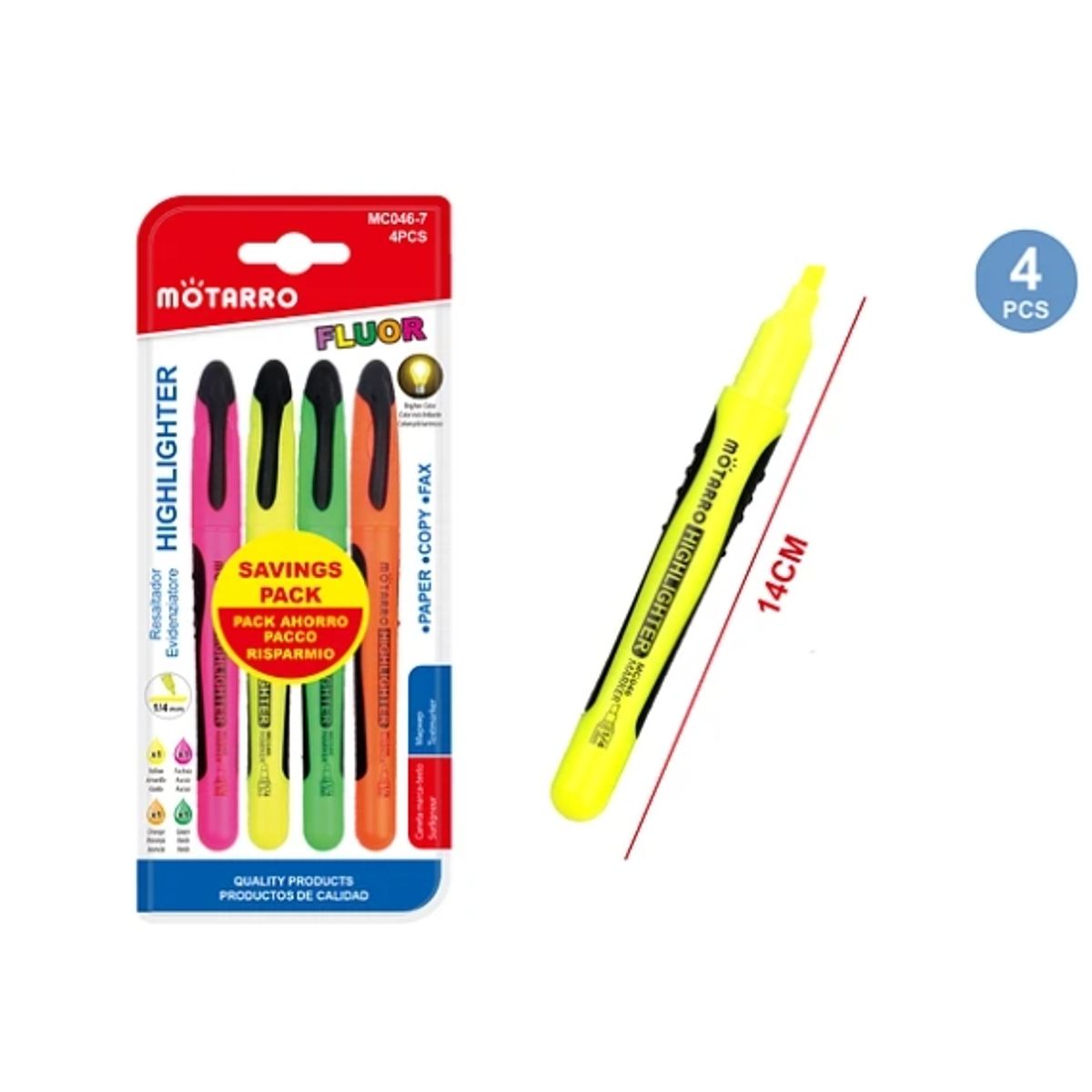 GENERICO - Marcadores Destacadores Pack Ahorro 4 Pcs