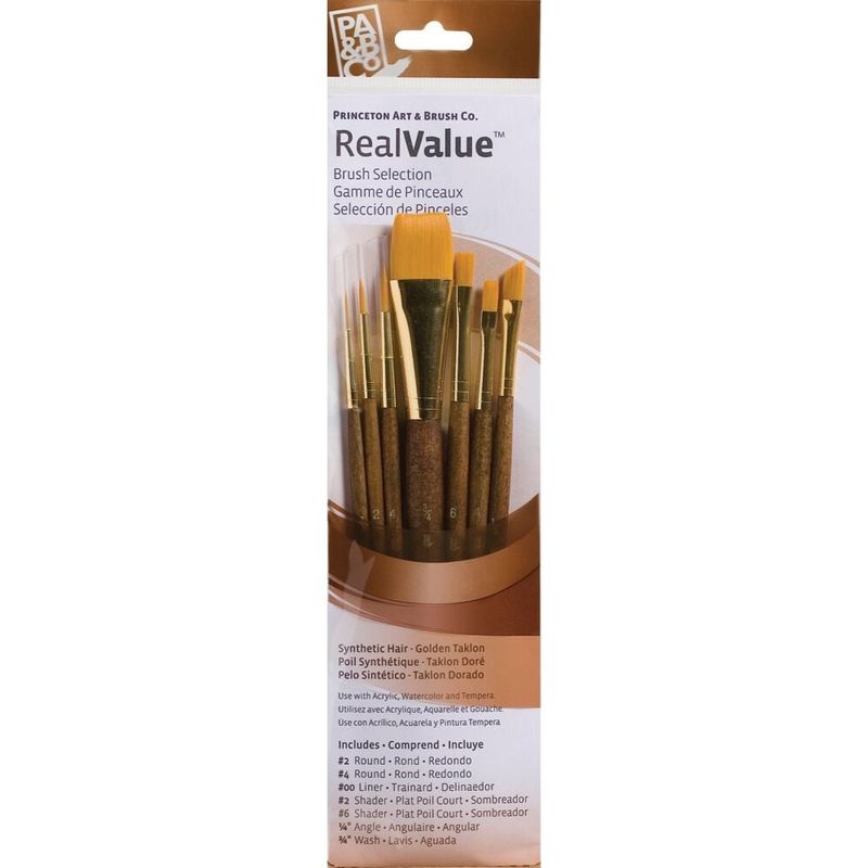 PRINCETON - Set 7 Pinceles Princeton Mango Corto Pelo Taklon Dorado