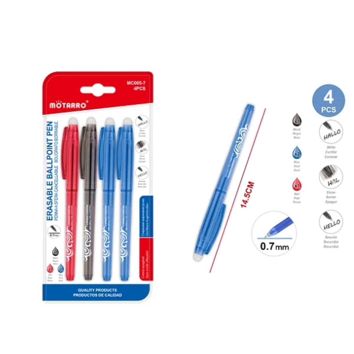 GENERICO - Set Boligrafos Borrables 3 Colores 4 Pcs