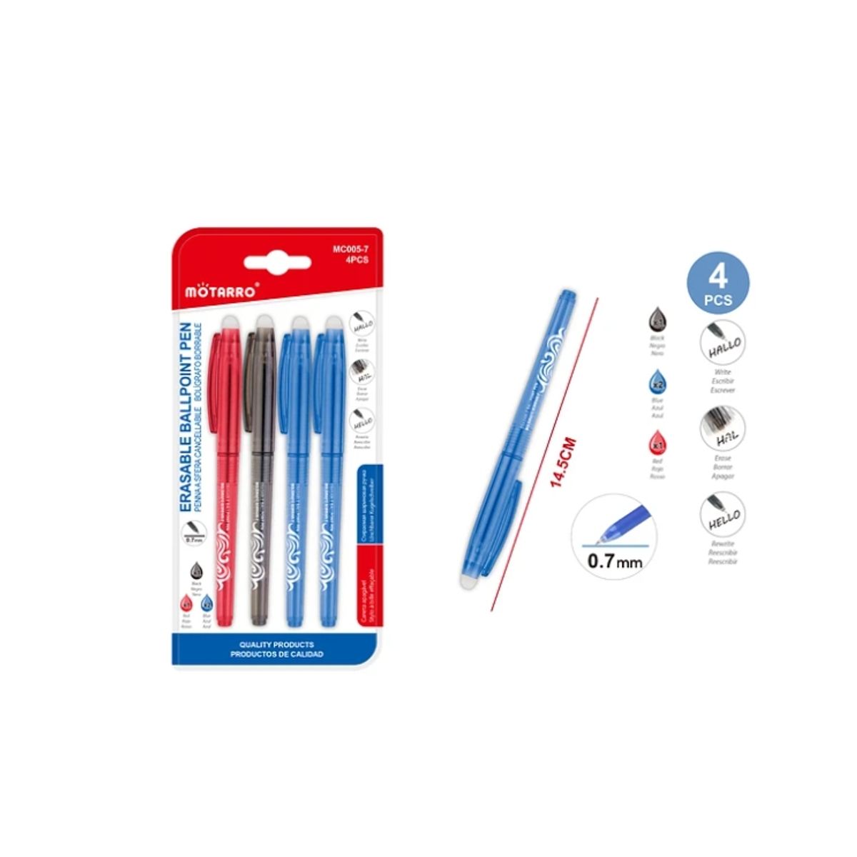 GENERICO - Set Boligrafos Borrables 3 Colores 4 Pcs