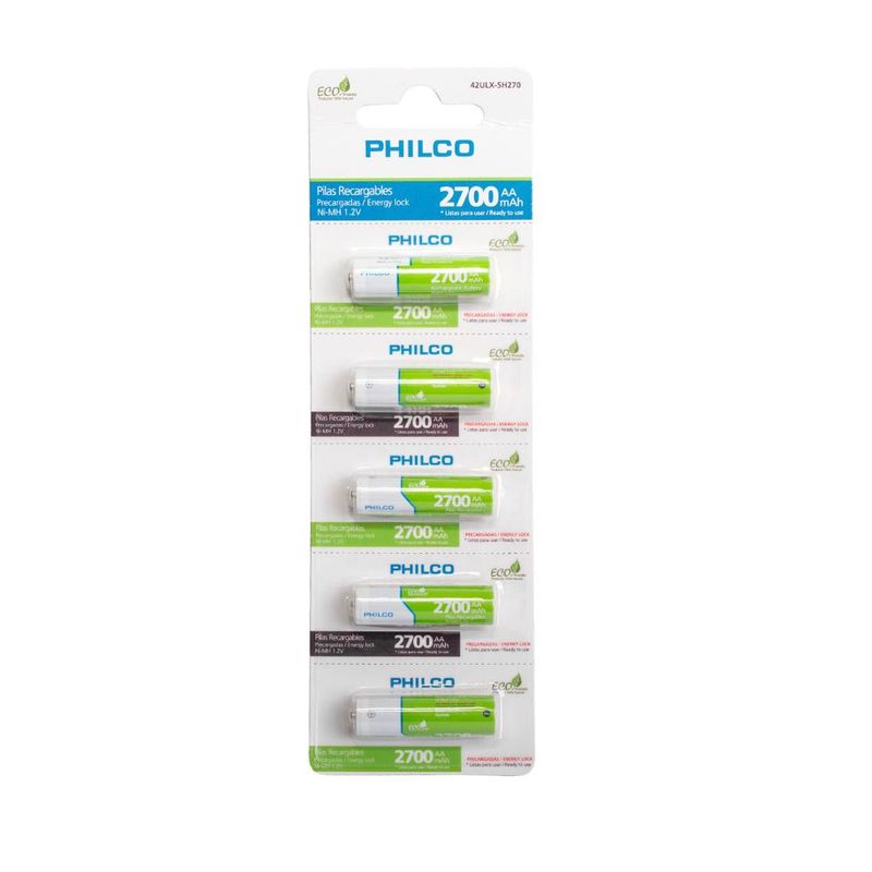 PHILCO - PILAS PRE-CARGADAS  BLISTER 5 PILAS AA  2700 MAH ULTRA PHILCO