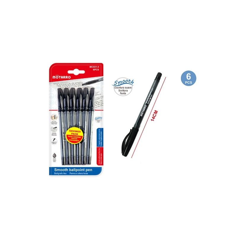 GENERICO - Boligrafo Liso Negro 6 Piezas