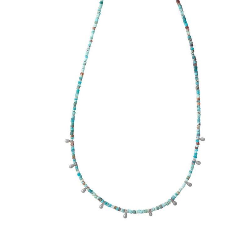 ZAZU - Collar de Turquesa Verde con Pelotitas de Plata