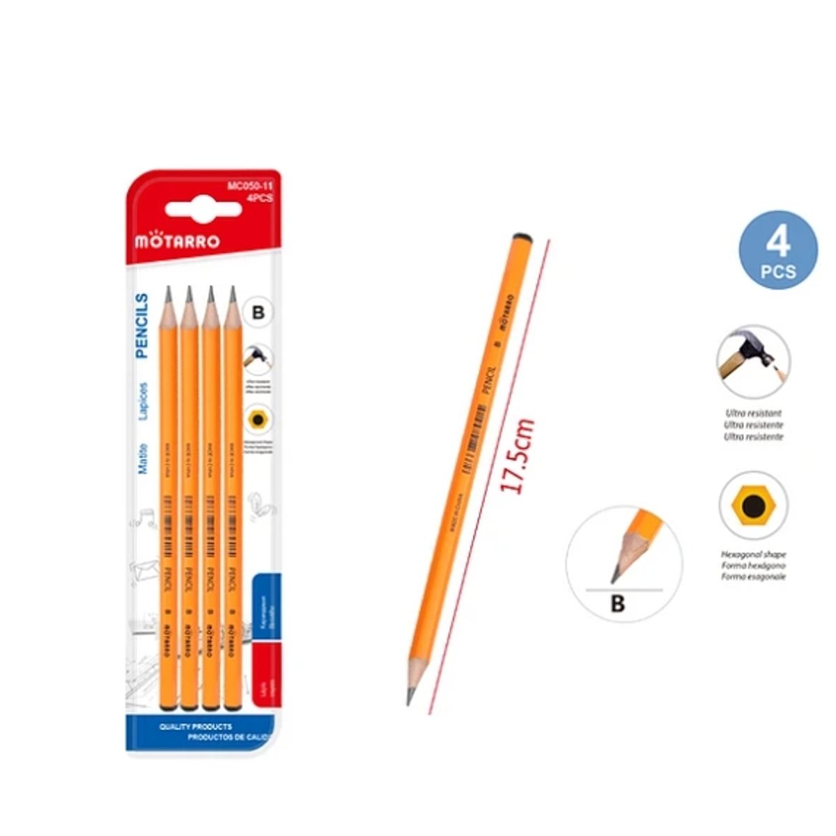 GENERICO - Pack Lápiz Gráfito B 175cm 4Pcs