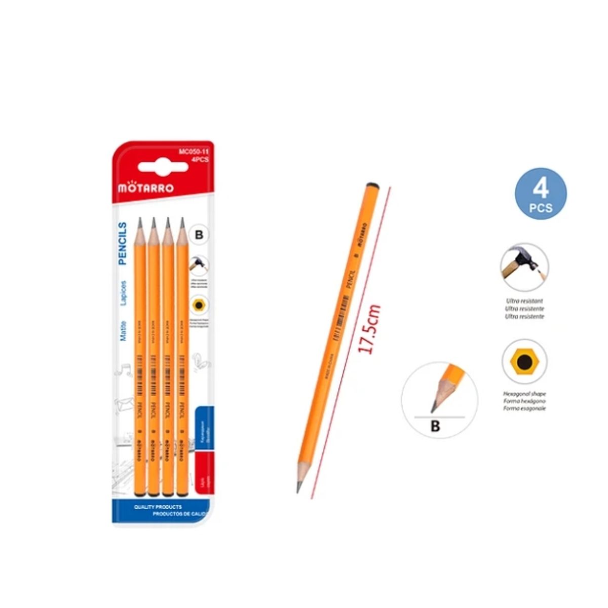 GENERICO - Pack Lápiz Gráfito B 175cm 4Pcs