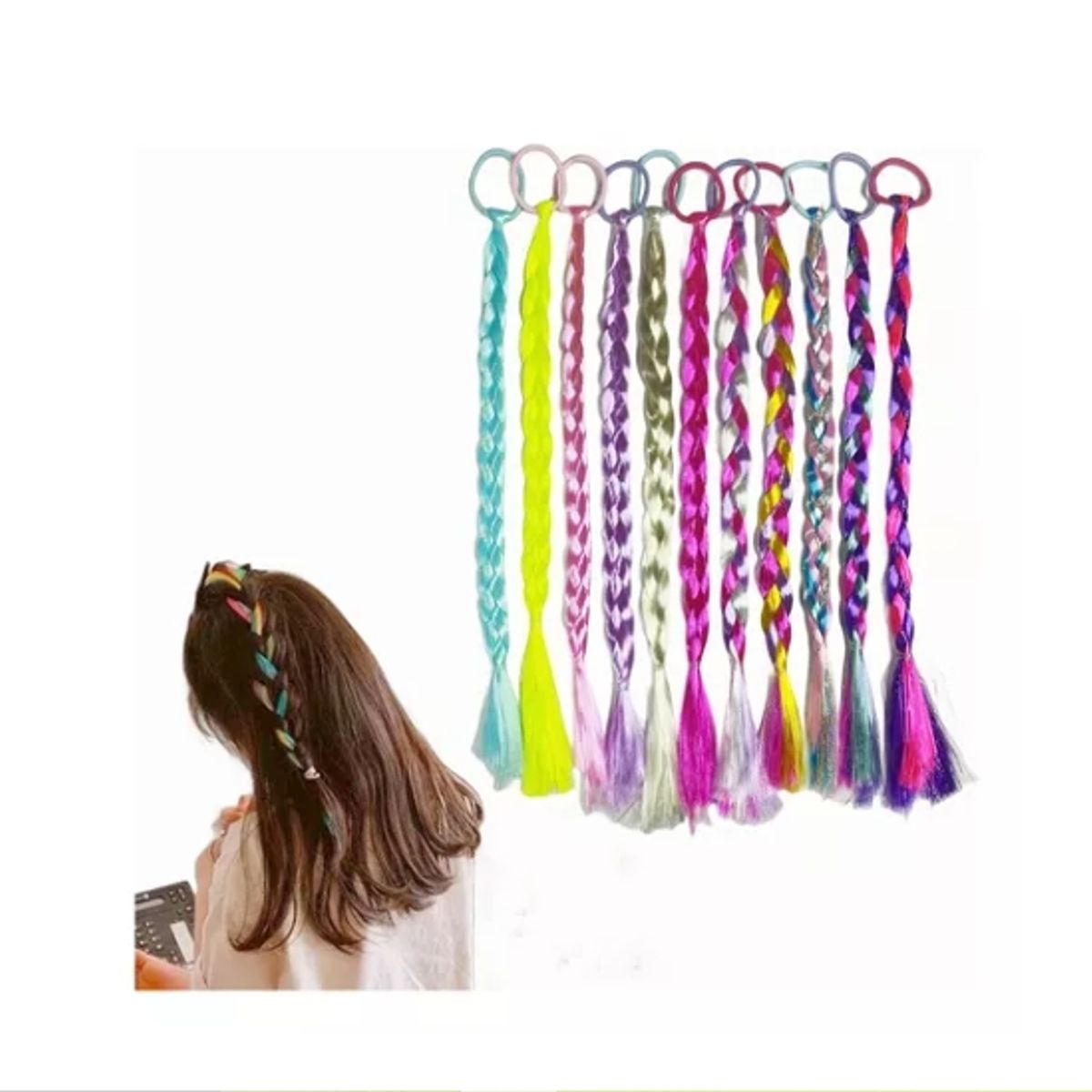 GENERICO - Set 12 Colets Extensiones Pelo Sintético Trenzado Colores