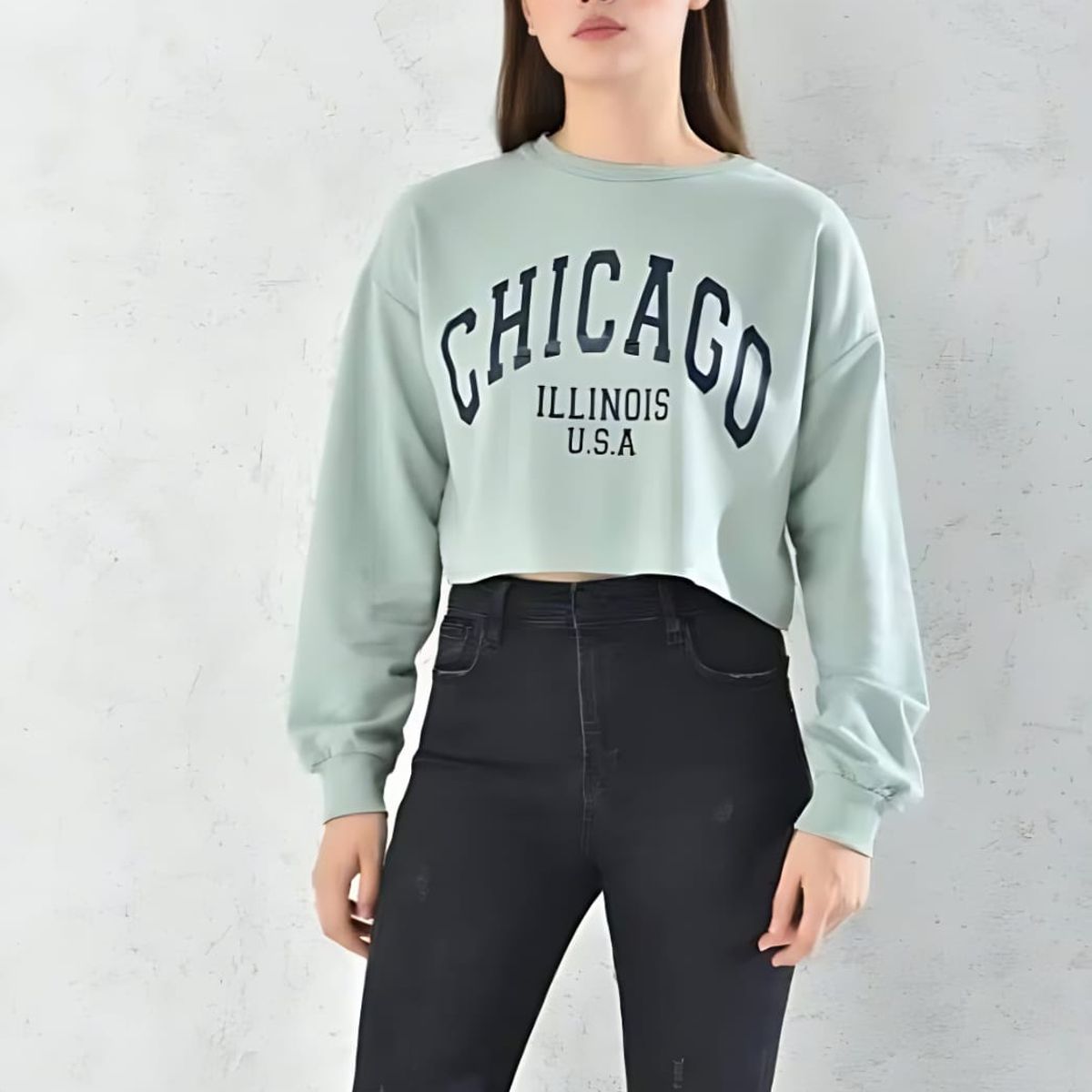 MROTTO - Poleron Crop Mujer Chicago Verde