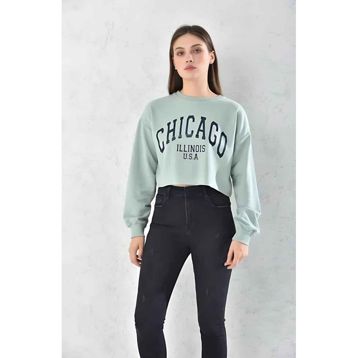 MROTTO - Poleron Crop Mujer Chicago Verde