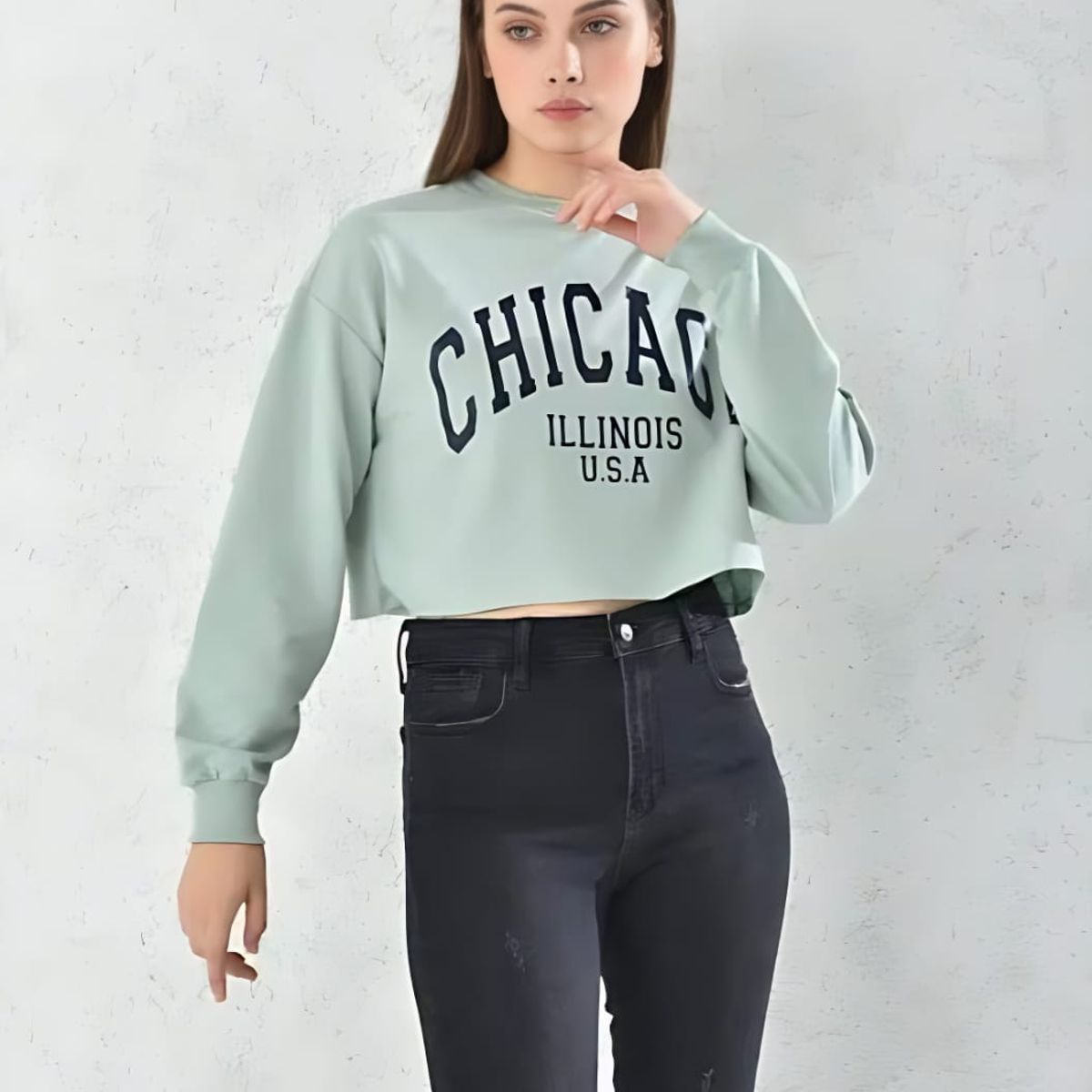 MROTTO - Poleron Crop Mujer Chicago Verde