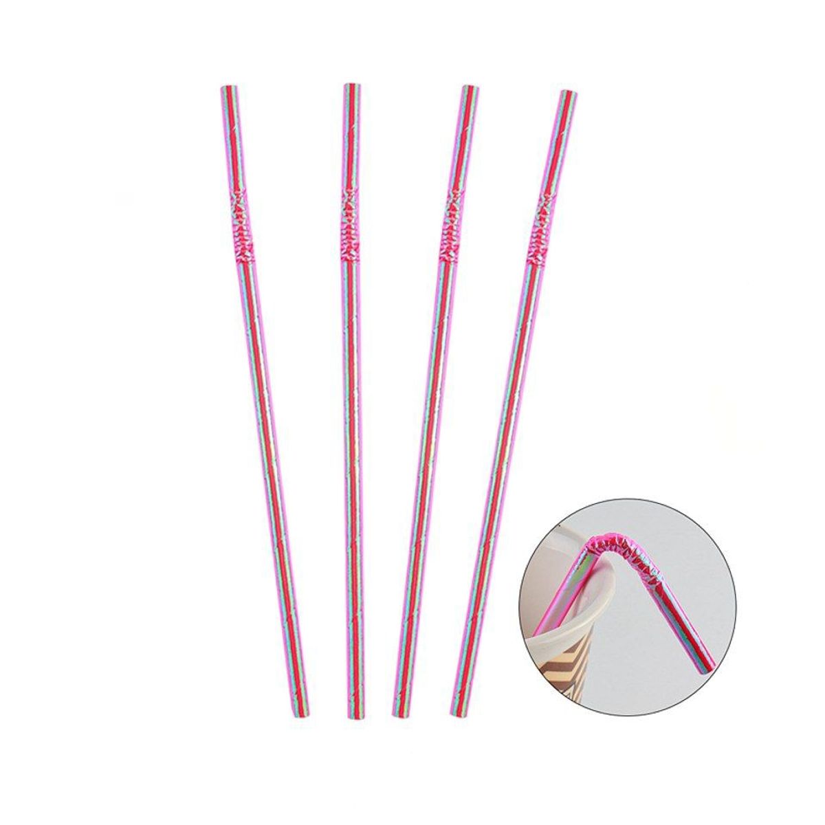 GENERICO - Bombillas Papel Color Rosa Con Rayas 6x197mm 25pcs