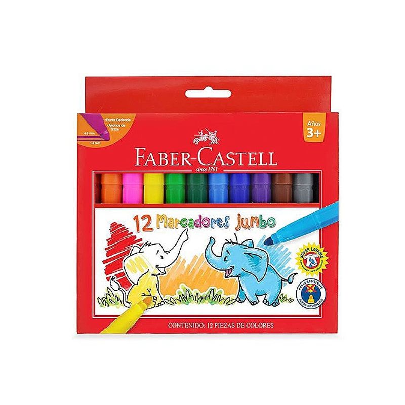FABER-CASTELL - Lápices scripto jumbo 12 colores Lavables