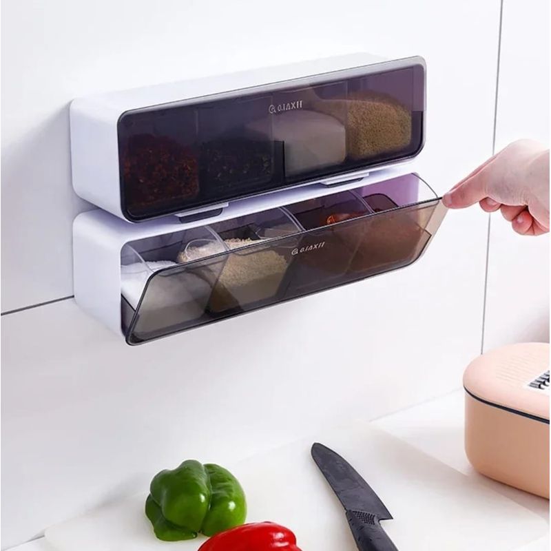 GENERICO - Organizador De Condimentos De Pared  4 Compartimientos + 4 Cucharas