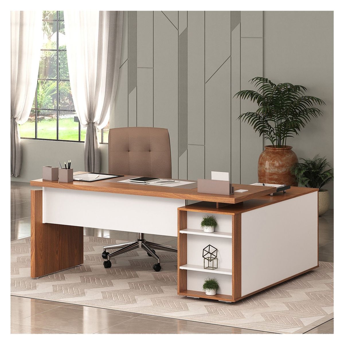 RODLER - Escritorio Profesional Blanco con Café RODLER