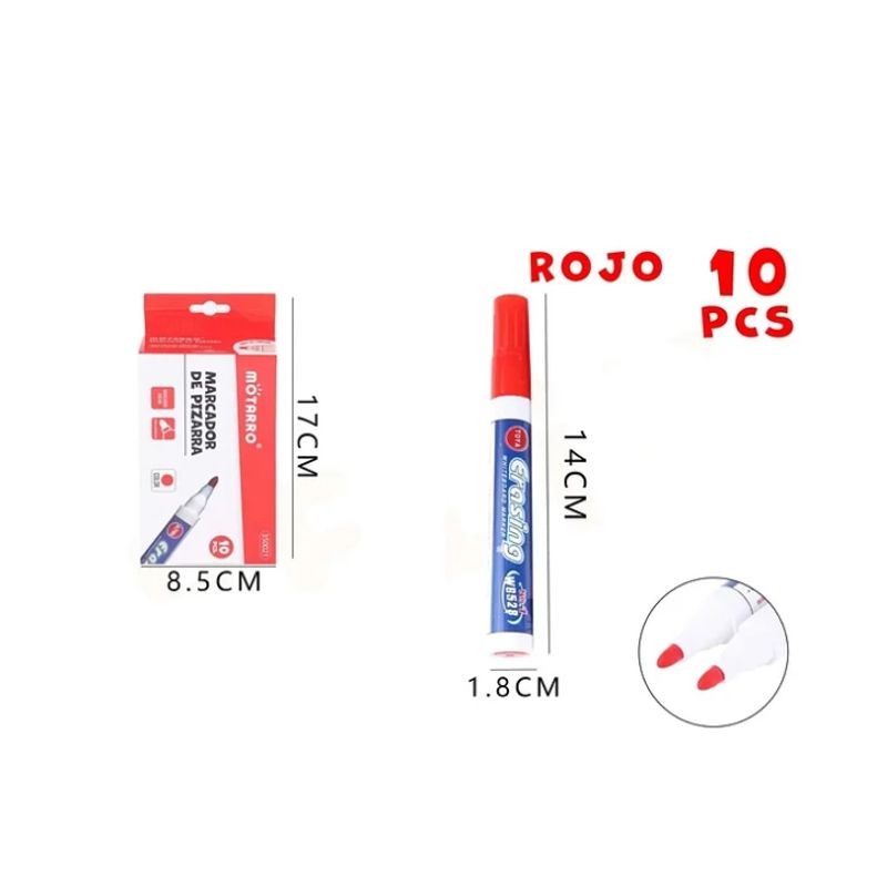 GENERICO - Plumón De Pizarra Pack 10 Unidades Rojo
