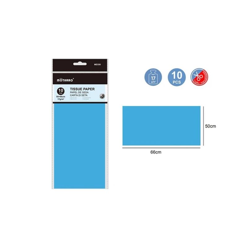 GENERICO - Papel De Seda Celeste 10 Pcs Papeleria