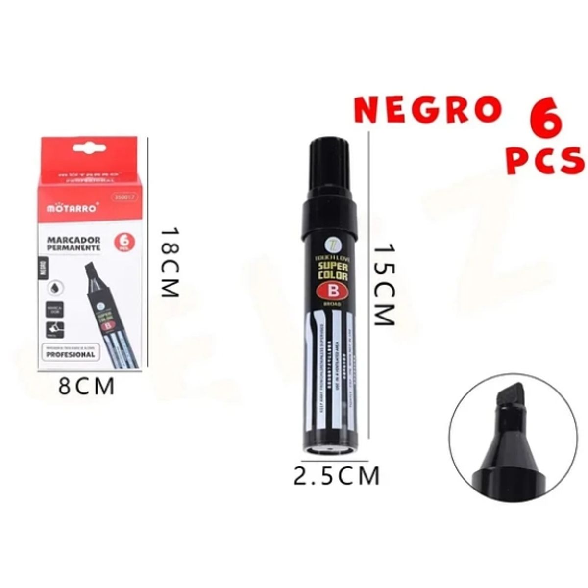 GENERICO - Plumón Permanente Pack 6 Unidades Negro