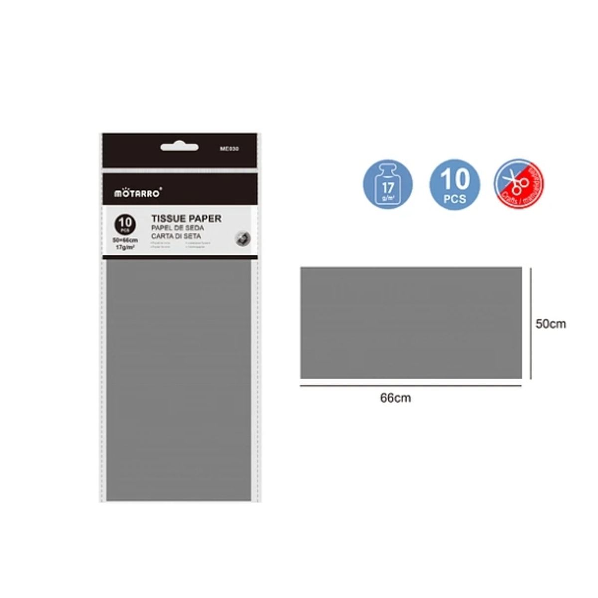 GENERICO - Papel De Seda Gris 10 Pcs Papeleria