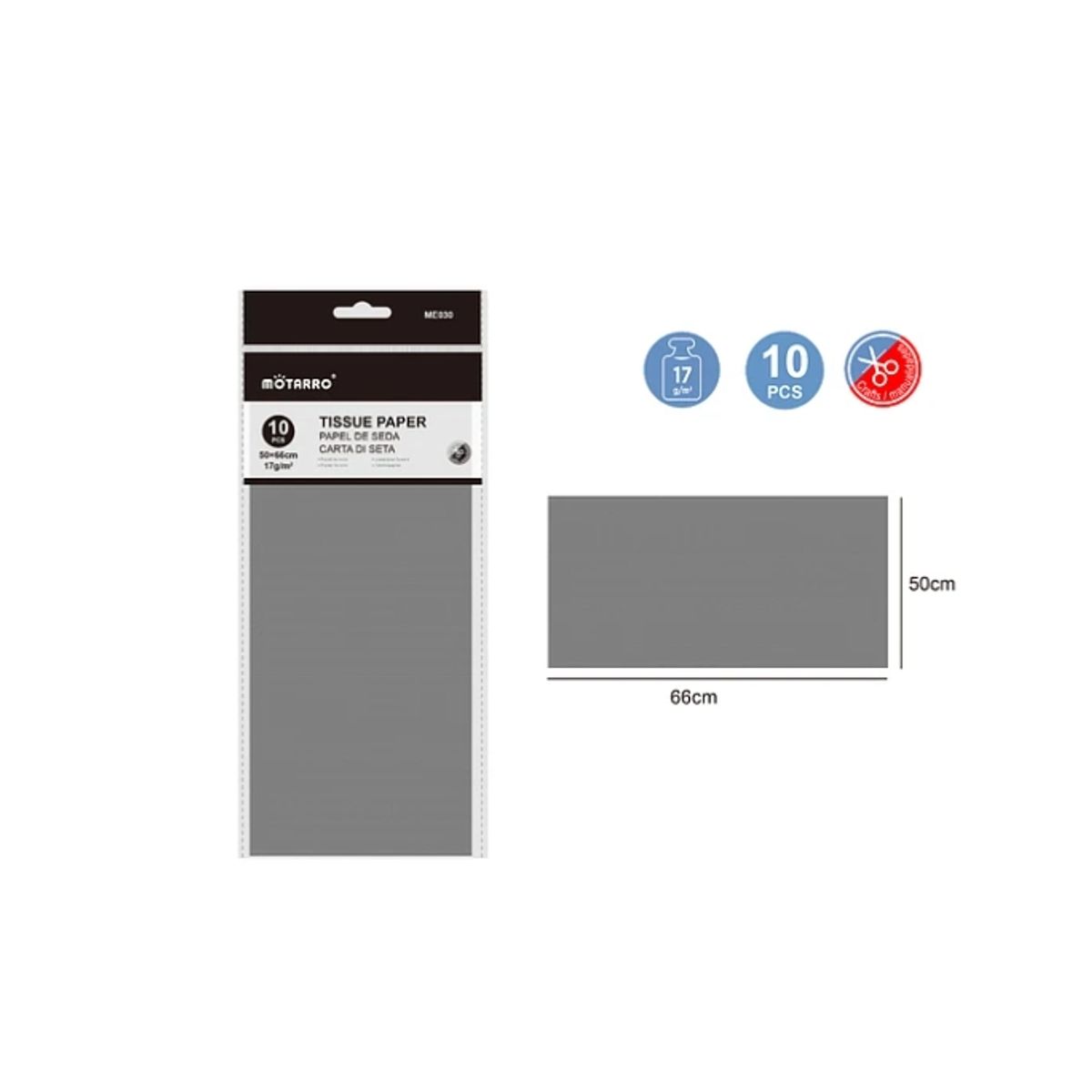 GENERICO - Papel De Seda Gris 10 Pcs Papeleria