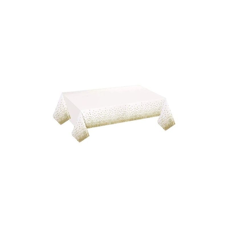 GENERICO - Mantel Plastico Blanco Con Puntos Oro 137x274cm