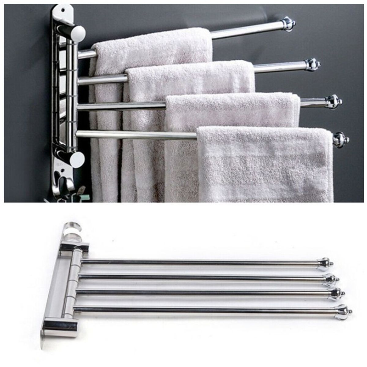 KUANGYE - Colgador De Toalla Acero Inoxidable 4 Brazos 180 Grados Baño