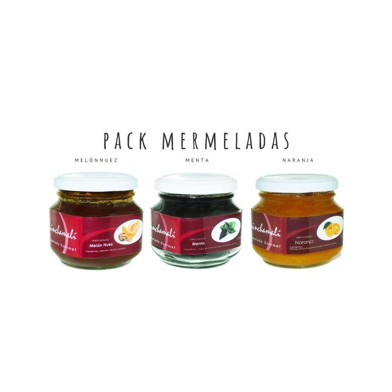 QUINCHAMALI MERMELADA GOURMET - Pack Melón nuez Menta Naranja