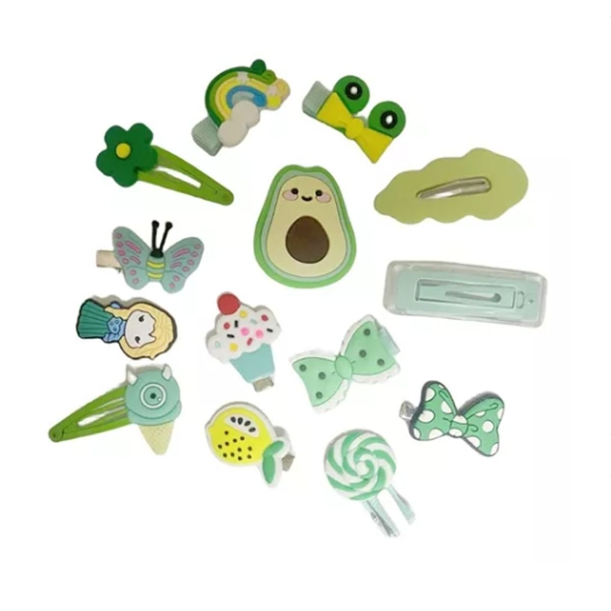 GENERICO - Set 14 Piezas Broche Pasador Clips Niña Cabello Horquilla Color Verde