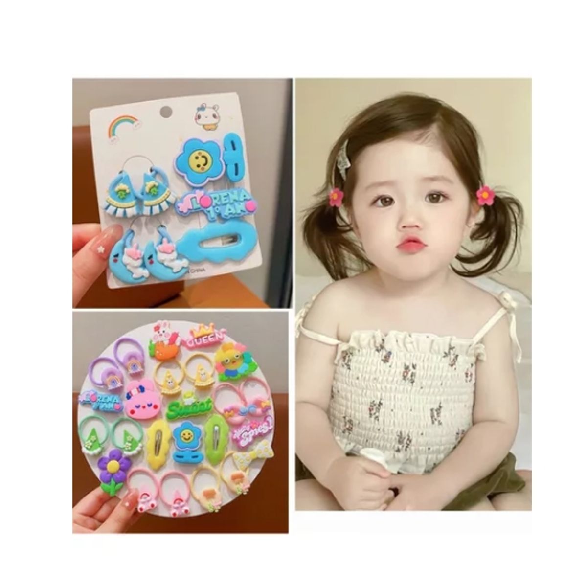 GENERICO - Set 7 Pinches Y Colets Para Niñas Y Bebes Azul