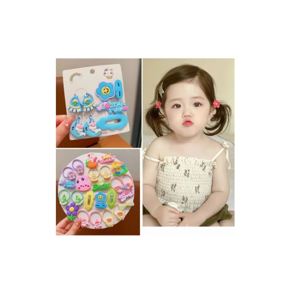 GENERICO - Set 7 Pinches Y Colets Para Niñas Y Bebes Azul