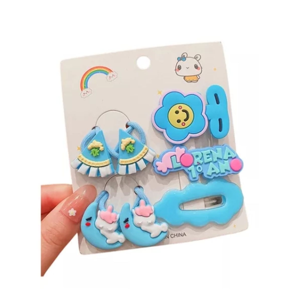 GENERICO - Set 7 Pinches Y Colets Para Niñas Y Bebes Azul