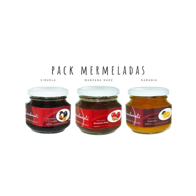 QUINCHAMALI MERMELADA GOURMET - Pack Ciruela Manzana nuez Naranja