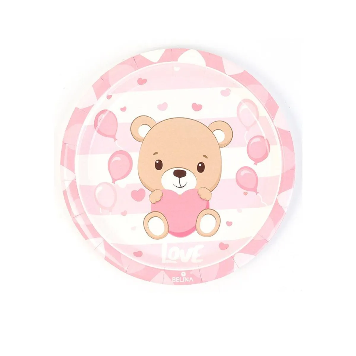 GENERICO - Platos De Cartón Oso Rosa 18cm 6pcs