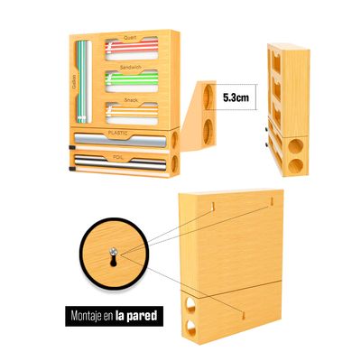 Imagen 2 del producto Organizador Dispensador Bolsas Film Papel Aluminio 6 En 1 Bambú