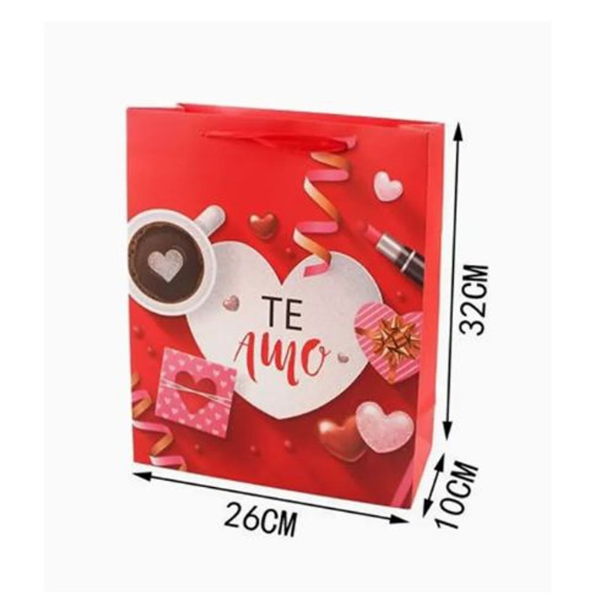 GENERICO - Bolsa De Regalo Te Amo Color Rojo 26X10X32 Cm