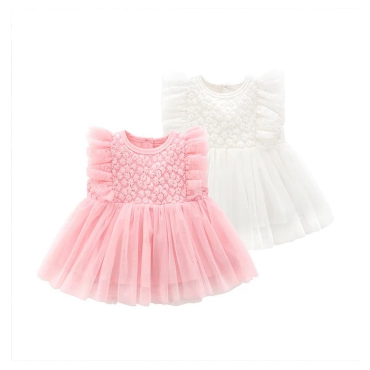 GENERICO - VESTIDO BEBÉ NIÑA DETALLES BORDADOS ALGODÓN BAUTIZO PEQUEÑA LUZ
