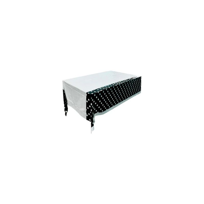 GENERICO - Mantel Plastico Blanco y Negro Con Punto Blancos 132x220cm