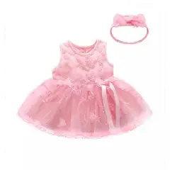 GENERICO - VESTIDO BEBÉ NIÑA BORDADO CON TUL ALGODÓN PEQUEÑA LUZ