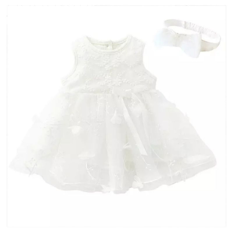 GENERICO - VESTIDO BEBÉ NIÑA BORDADO CON TUL ALGODÓN PEQUEÑA LUZ