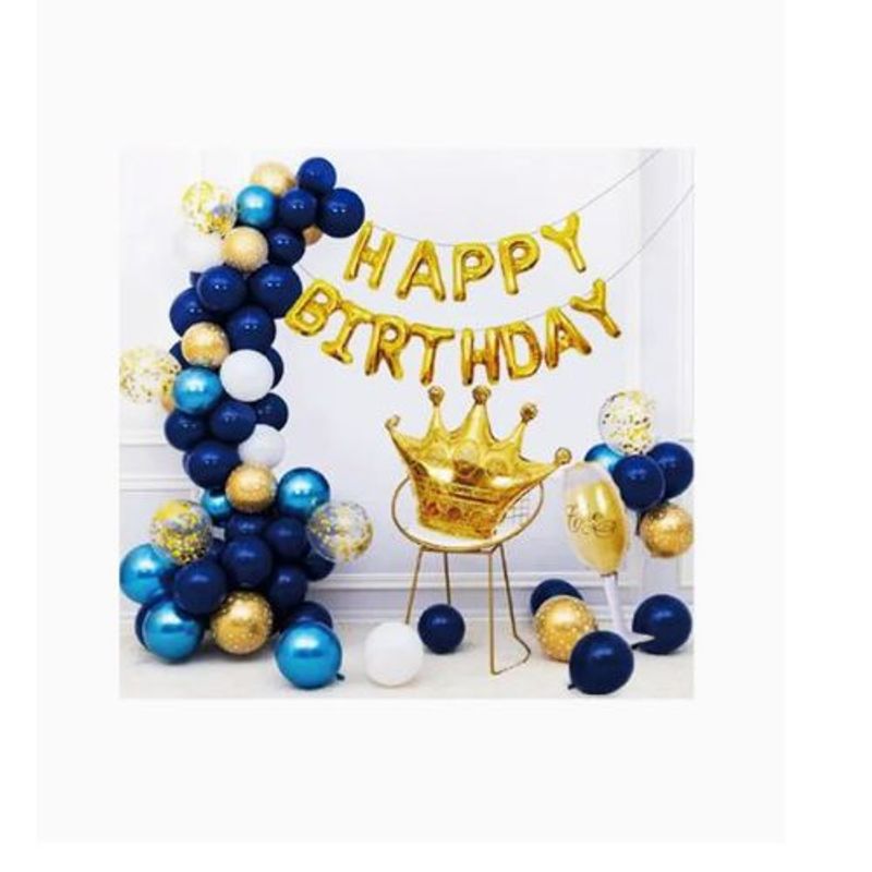 GENERICO - Cadena De Globos Happy Birthday Azul Dorado