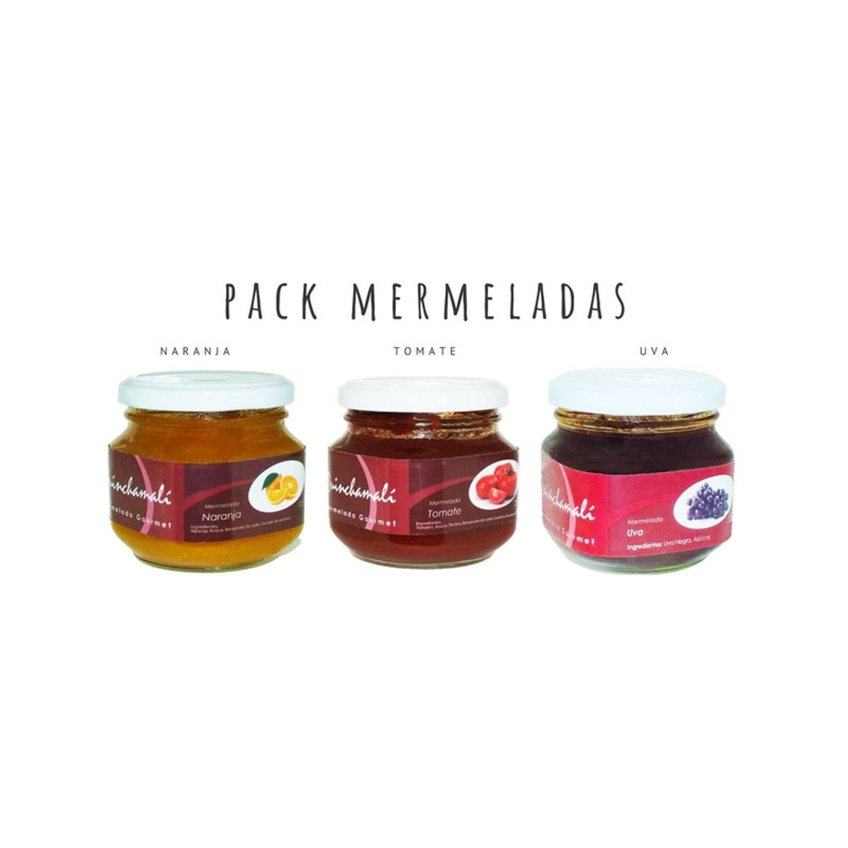 QUINCHAMALI MERMELADA GOURMET - Pack Naranja Tomate Uva
