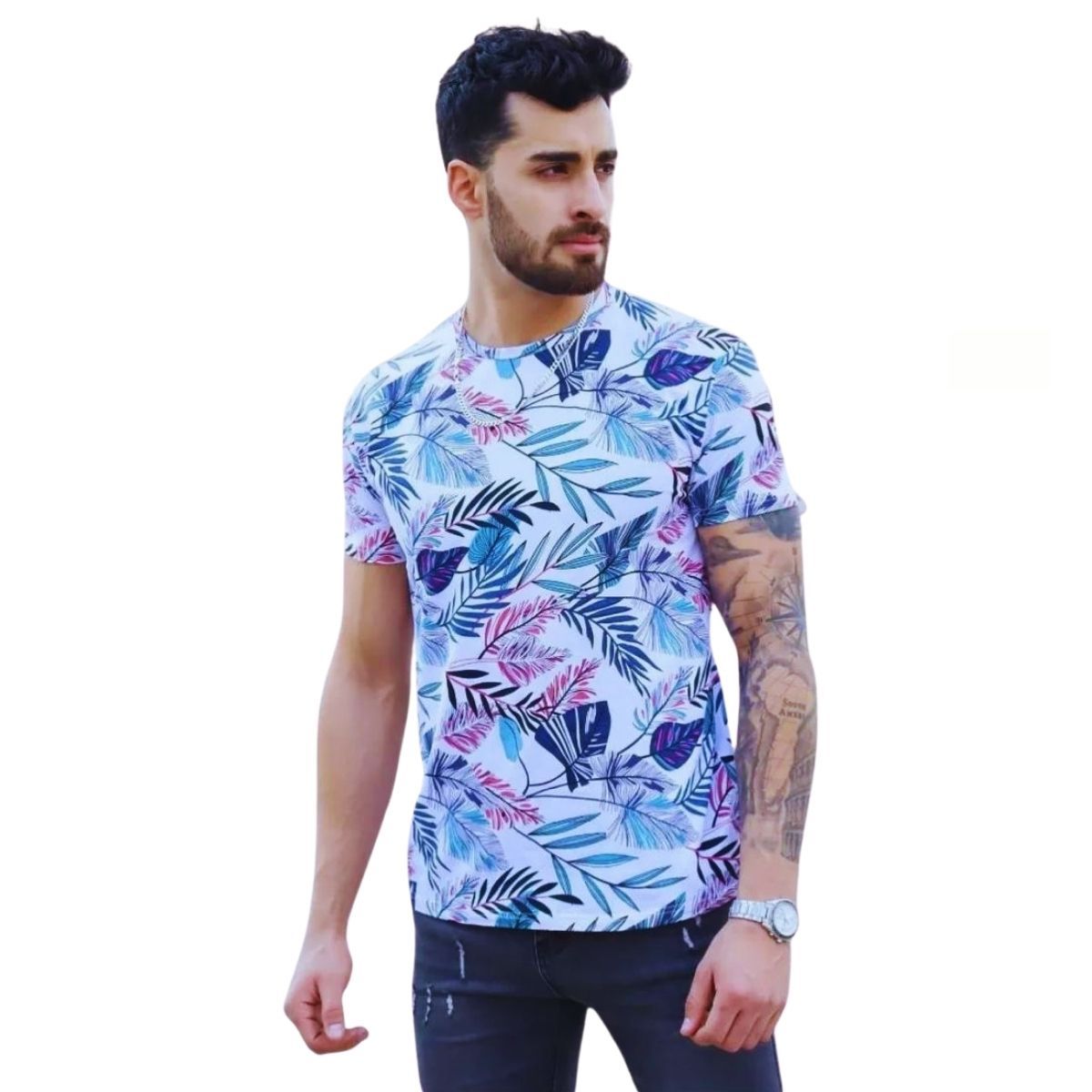 LOOK SHOP - Polera Manga Corta Algodón Diseño Tropical Playera Calidad 241